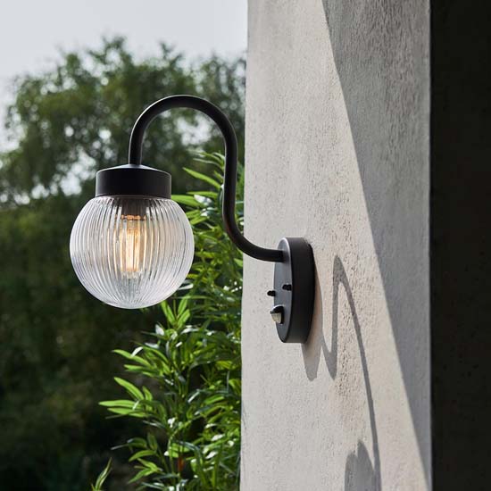 Estepona Clear Ribbed Glass Shade Wall Light In Black