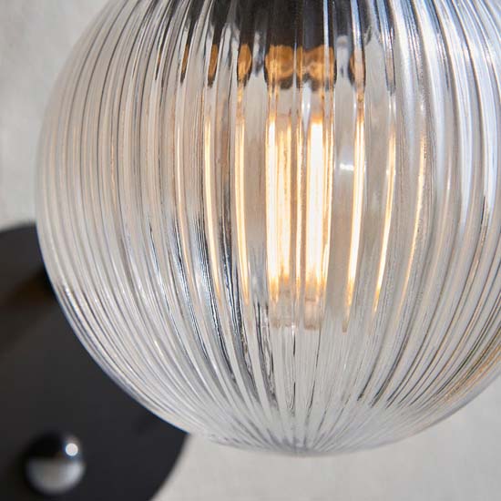 Estepona Clear Ribbed Glass Shade Wall Light In Black