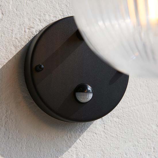Estepona Clear Ribbed Glass Shade Wall Light In Black