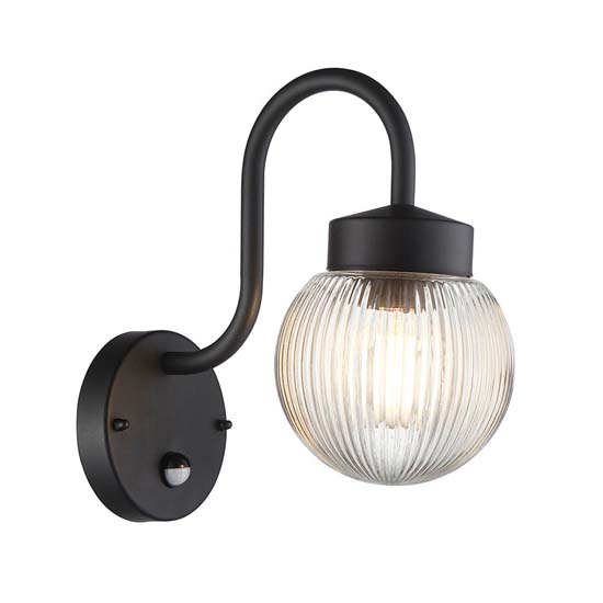 Estepona Clear Ribbed Glass Shade Wall Light In Black