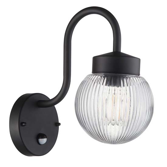 Estepona Clear Ribbed Glass Shade Wall Light In Black