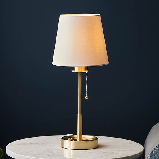 Read more about Estero vintage white shade vanity table lamp in satin brass