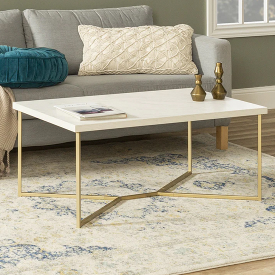 Estero White Marble Effect Coffee Table With Gold Metal Frame