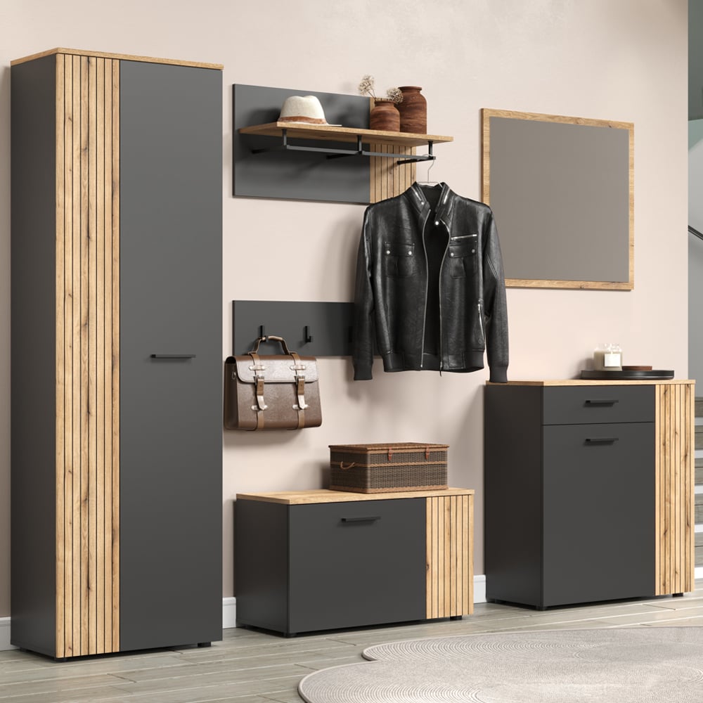 Estero Wooden Hallway Furniture Set In Anthracite And Oak