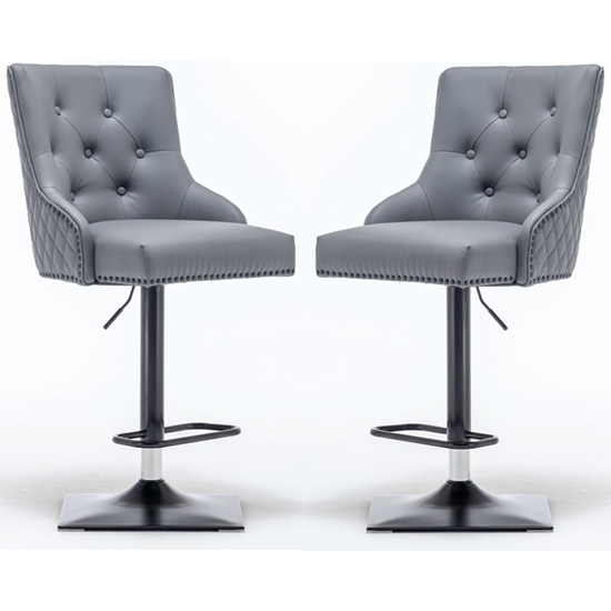 Read more about Estes round knocker grey faux leather bar chairs in pair