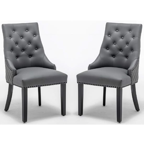 Estes Round Knocker Grey Faux Leather, Round Leather Dining Chairs