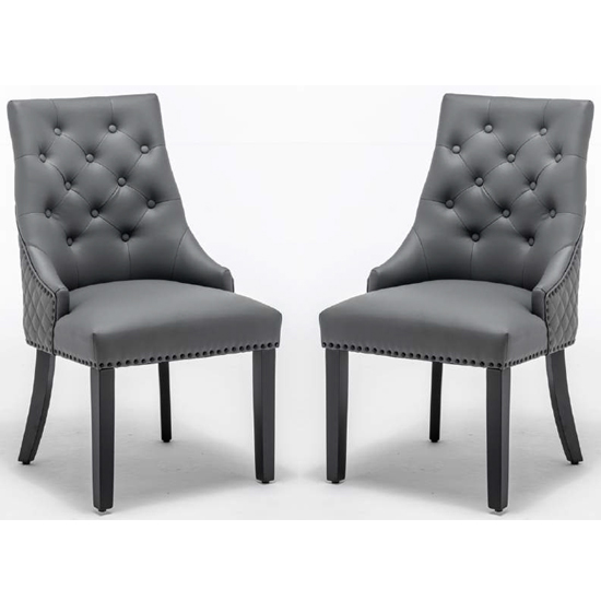 Read more about Estes round knocker grey faux leather dining chairs in pair