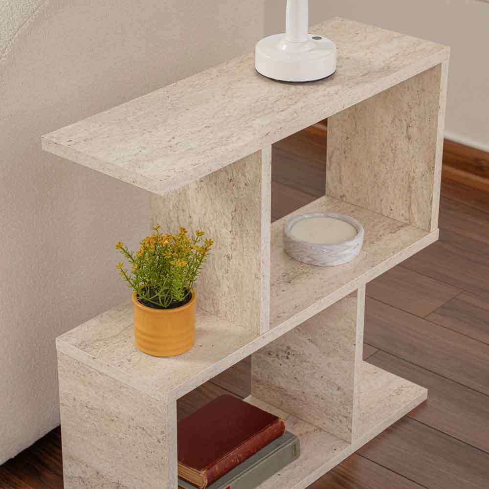 Estoril Wooden Side Table in Travertine Marble Effect