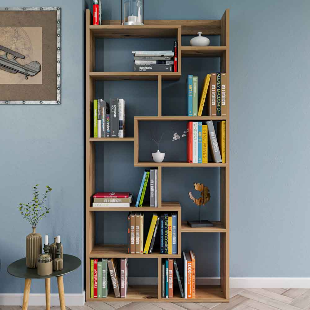 Estoril Wooden Bookcase with 10 Shelves in Pine