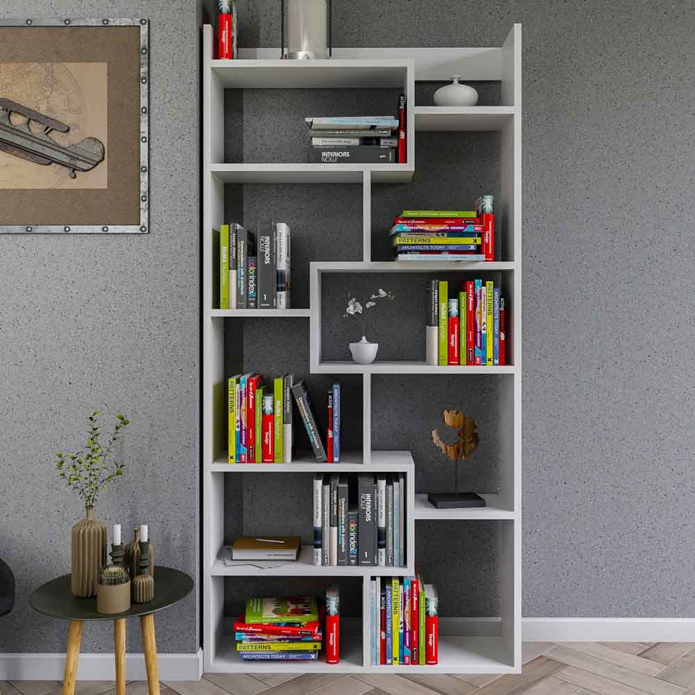 Estoril Wooden Bookcase with 10 Shelves in White