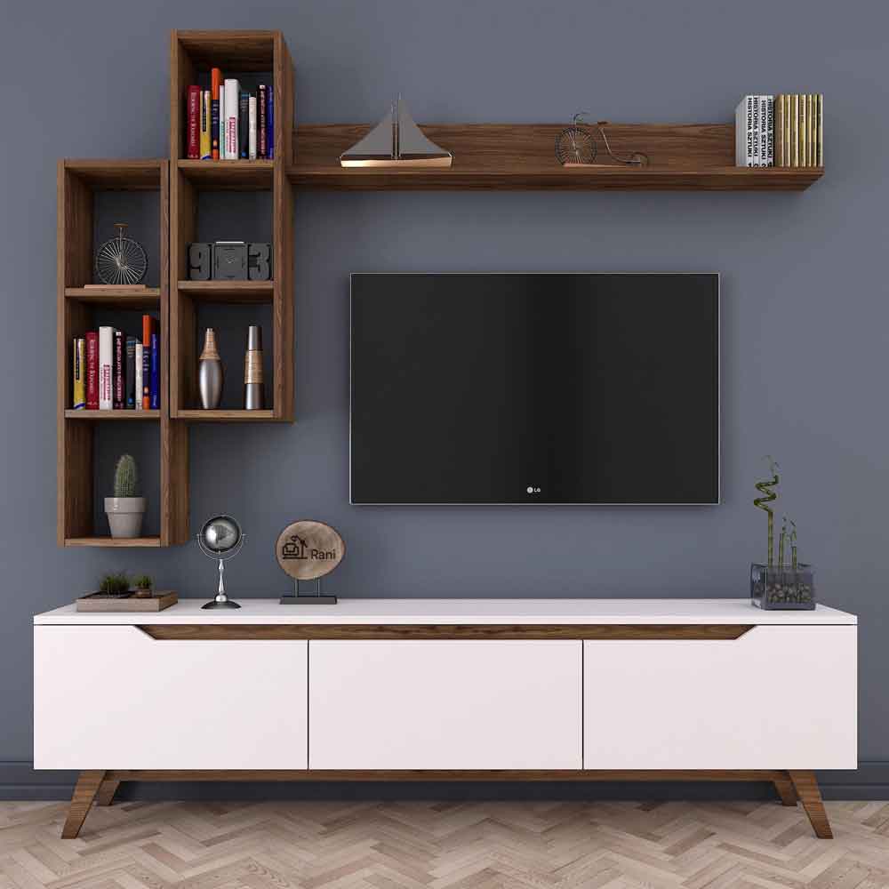 Estoril Wooden Entertainment Units with Bookshelf in White and Walnut