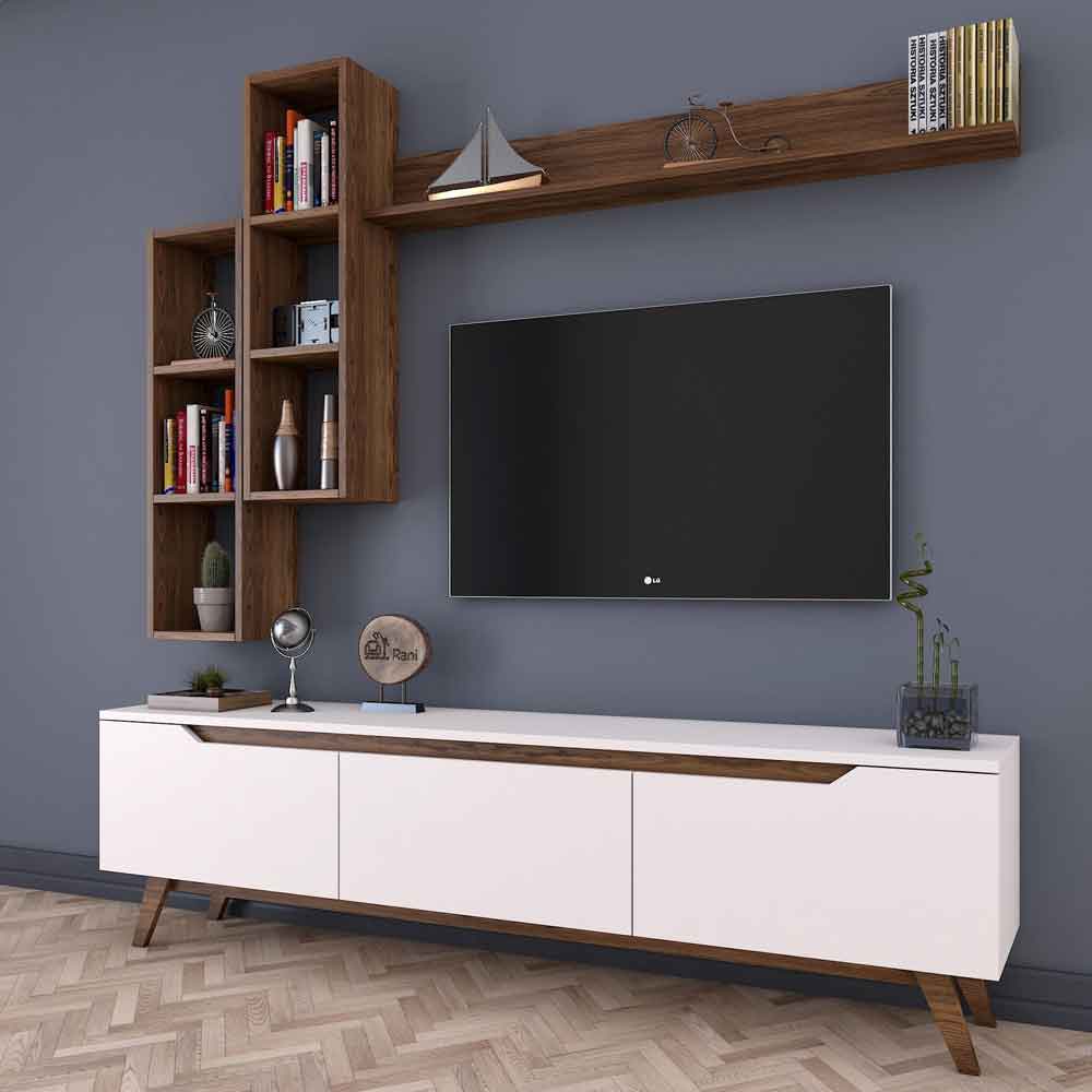 Estoril Wooden Entertainment Units with Bookshelf in White and Walnut