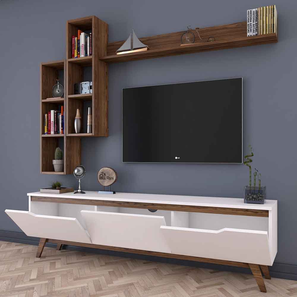 Estoril Wooden Entertainment Units with Bookshelf in White and Walnut