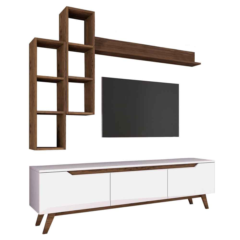Estoril Wooden Entertainment Units with Bookshelf in White and Walnut
