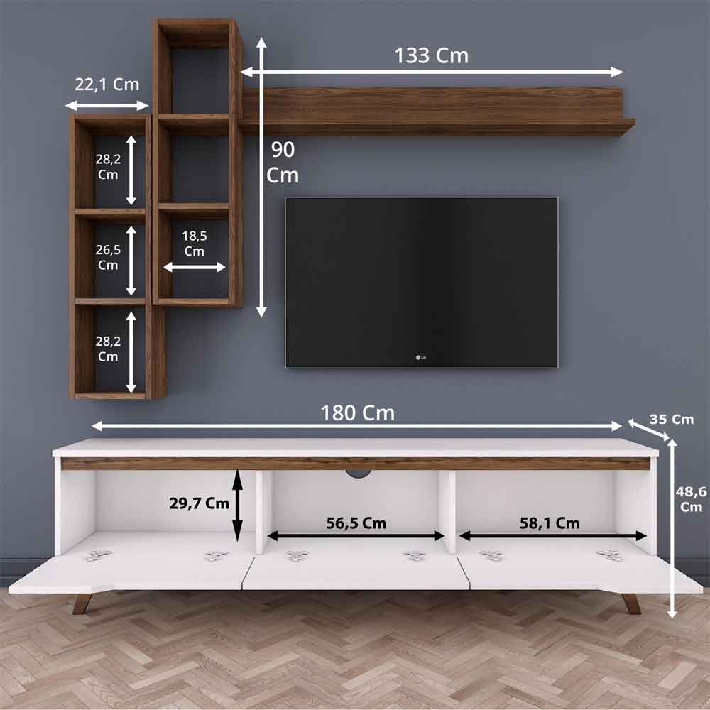 Estoril Wooden Entertainment Units with Bookshelf in White and Walnut