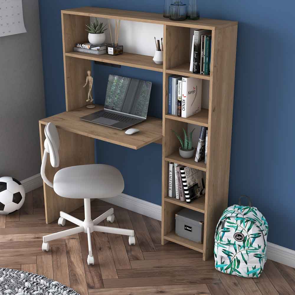 Estoril Wooden Laptop Desk with Bookshelf in Oak