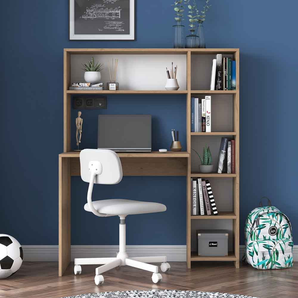Estoril Wooden Laptop Desk with Bookshelf in Oak
