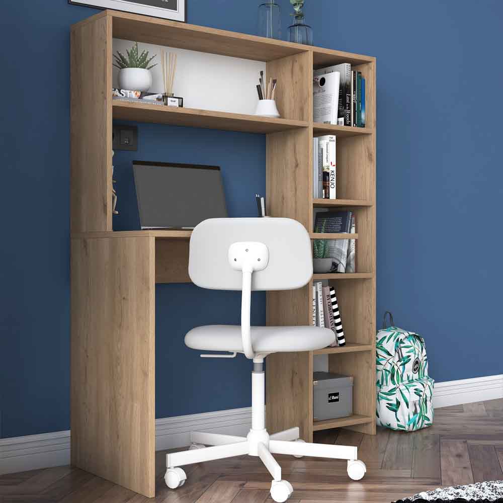 Estoril Wooden Laptop Desk with Bookshelf in Oak