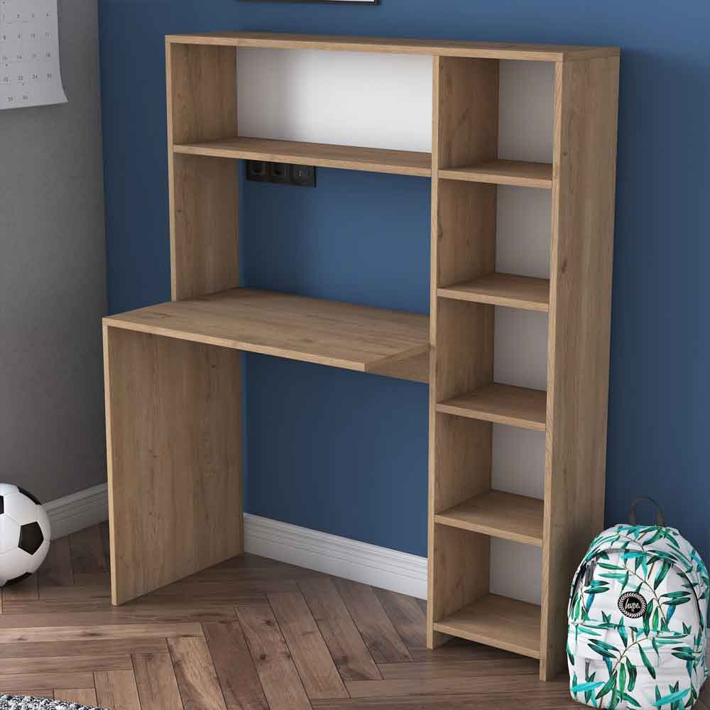 Estoril Wooden Laptop Desk with Bookshelf in Oak