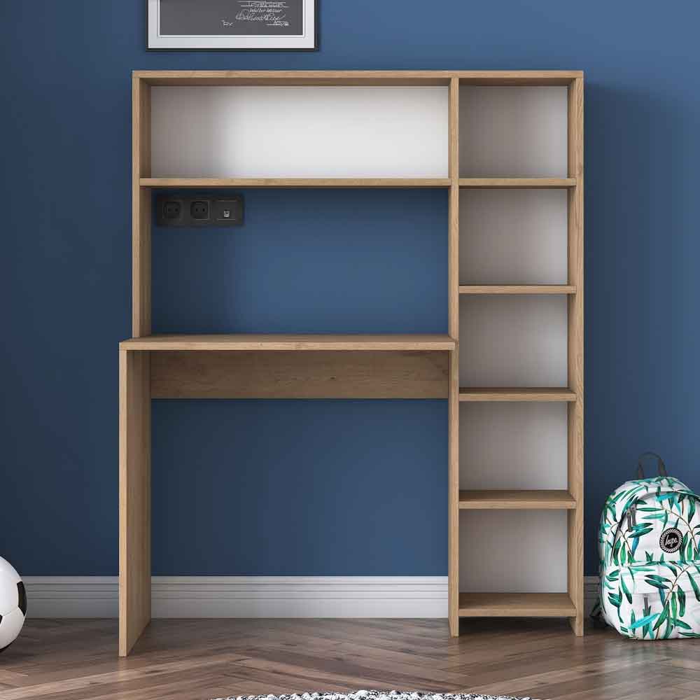 Estoril Wooden Laptop Desk with Bookshelf in Oak