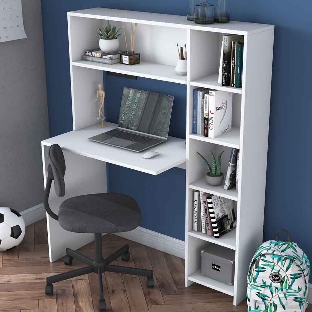 Estoril Wooden Laptop Desk with Bookshelf in White
