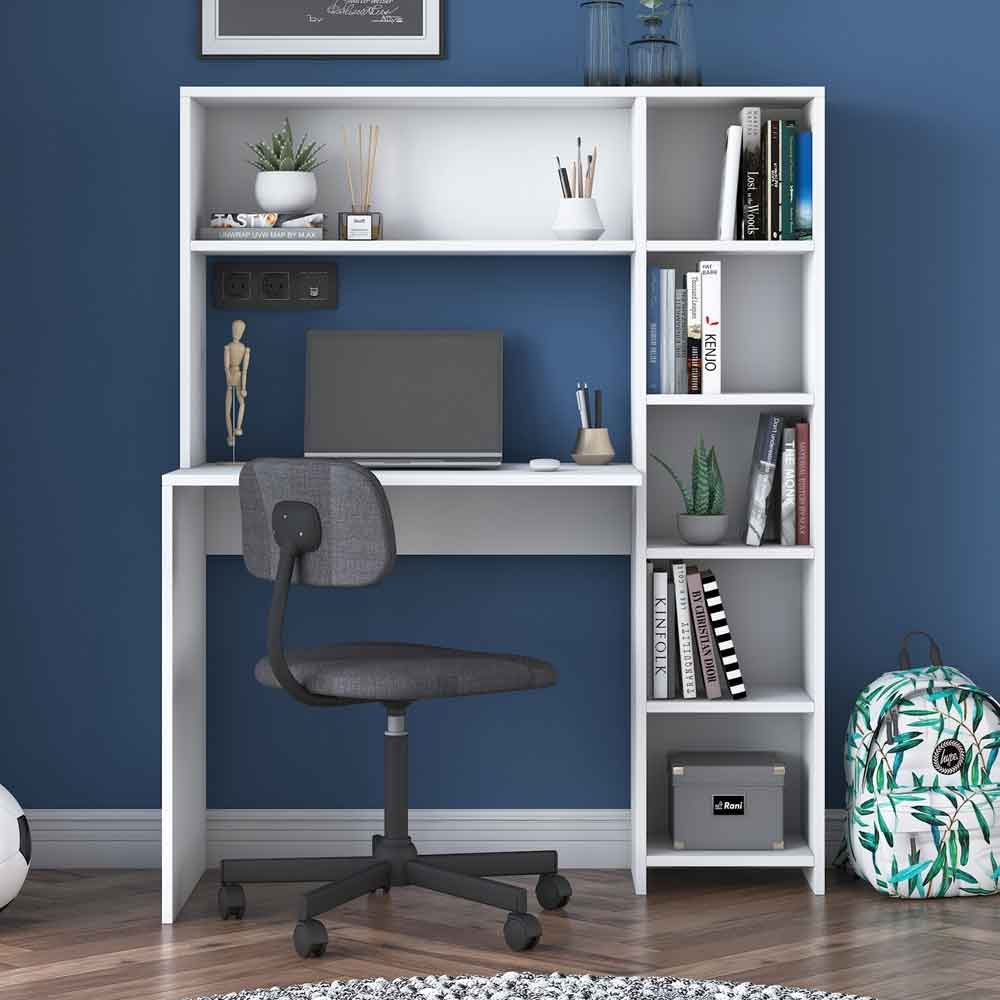 Estoril Wooden Laptop Desk with Bookshelf in White
