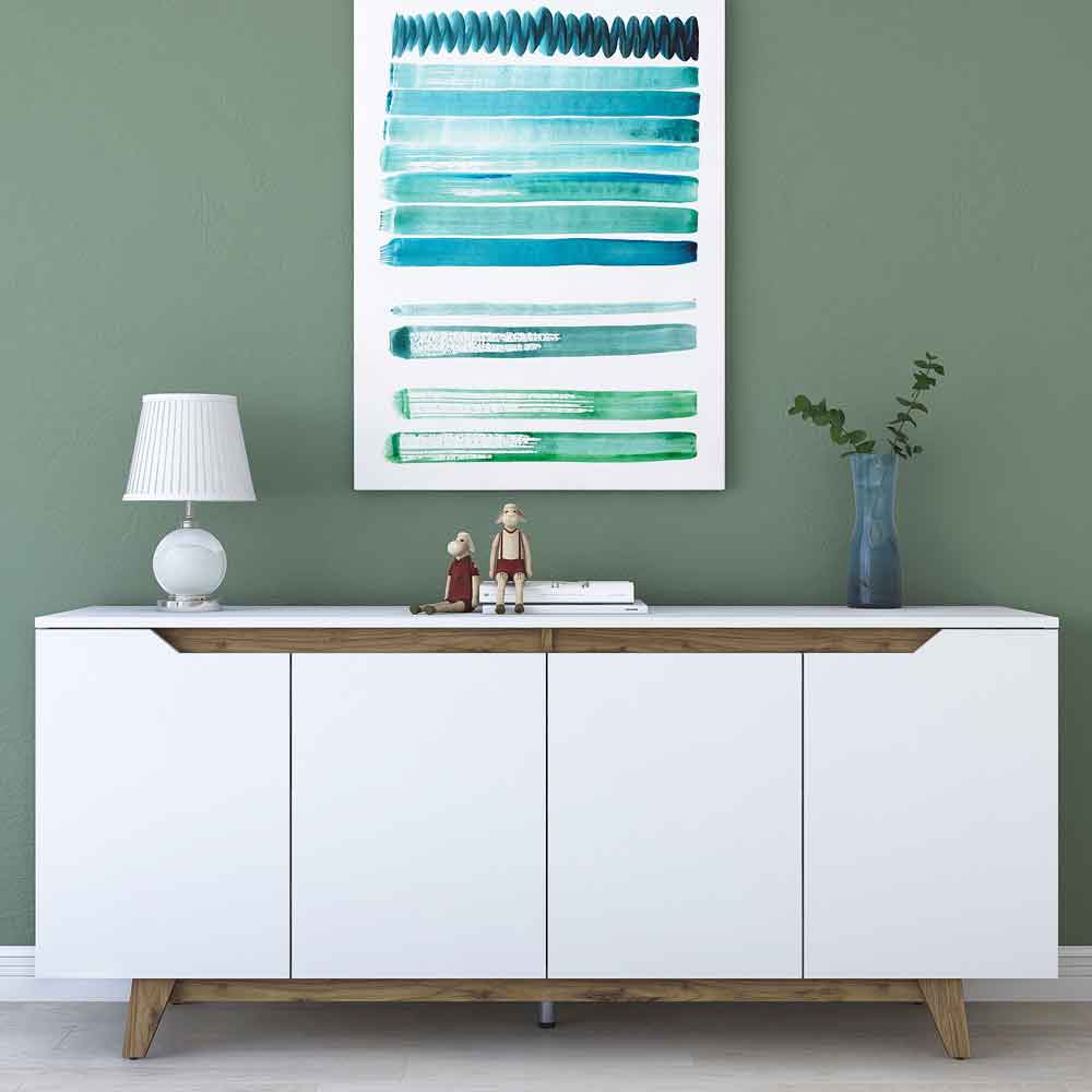 Estoril Wooden Sideboard with 4 Doors in White and Walnut