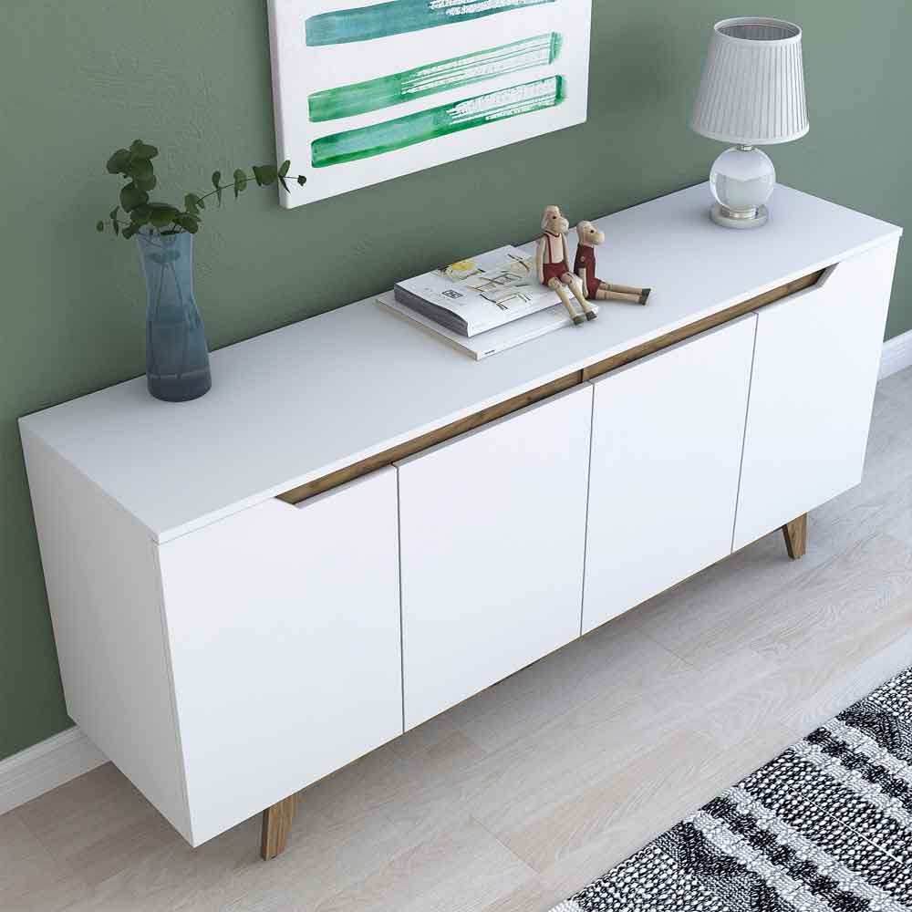 Estoril Wooden Sideboard with 4 Doors in White and Walnut