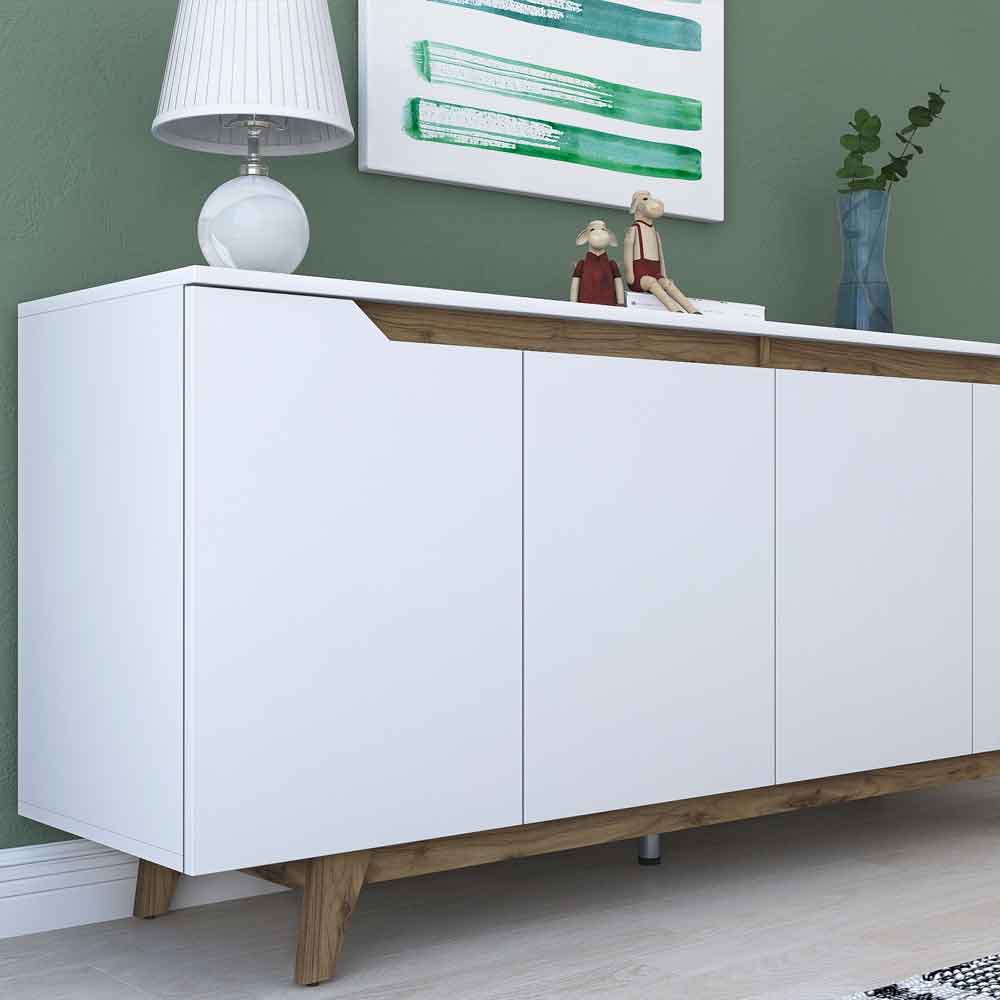Estoril Wooden Sideboard with 4 Doors in White and Walnut