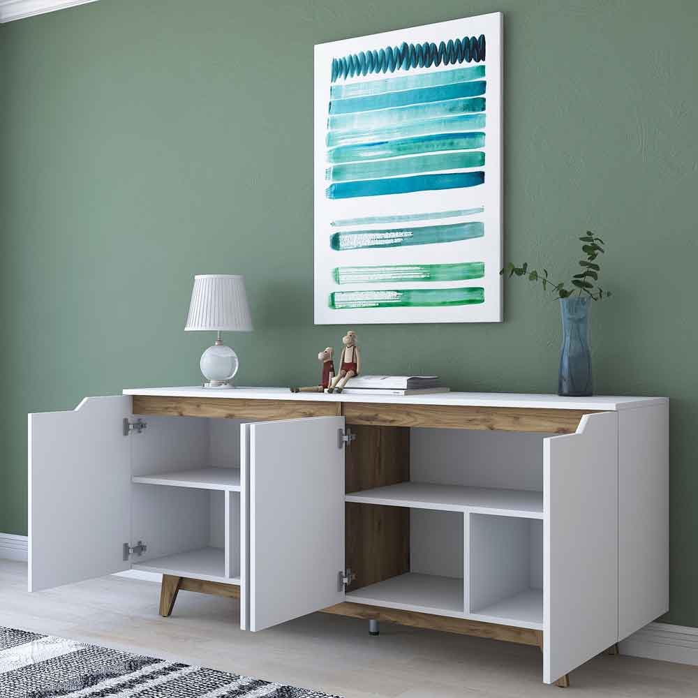 Estoril Wooden Sideboard with 4 Doors in White and Walnut