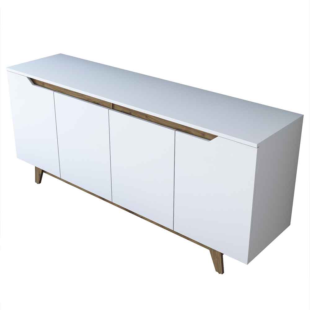 Estoril Wooden Sideboard with 4 Doors in White and Walnut