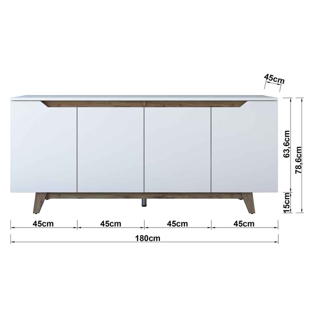 Estoril Wooden Sideboard with 4 Doors in White and Walnut