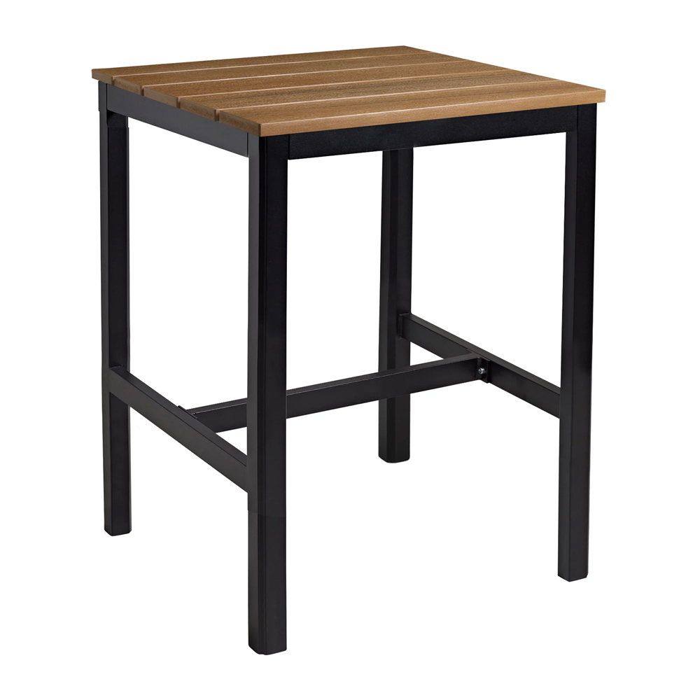 Etax 80cm Wooden Aged Golden Oak Top Bar Table with Aluminium Base