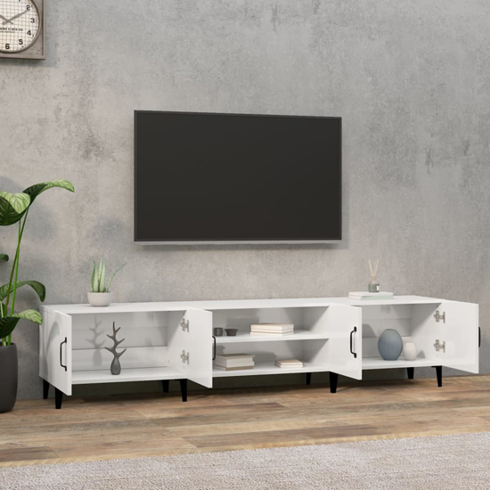 Ethan High Gloss TV Stand With 4 Doors In White