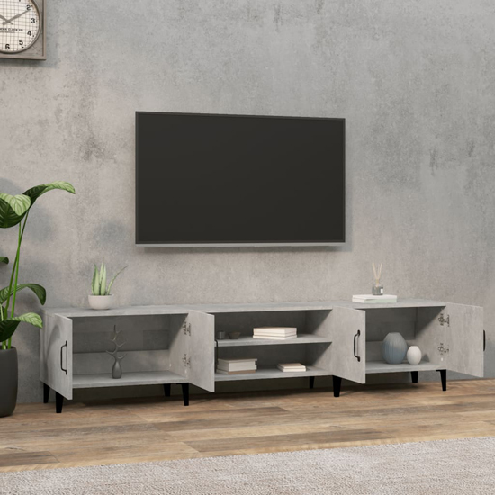 Ethan Wooden TV Stand With 4 Doors In Concrete Effect