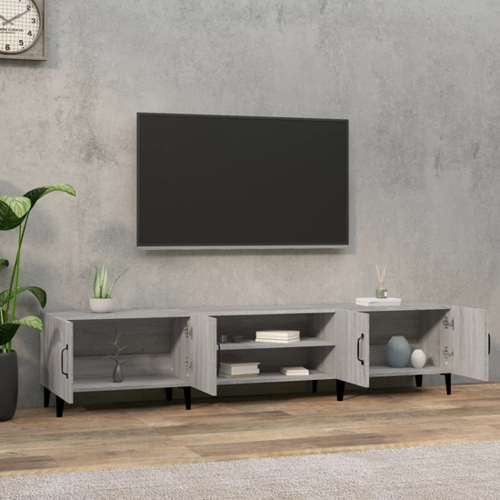 Ethan Wooden TV Stand With 4 Doors In Grey Sonoma Oak