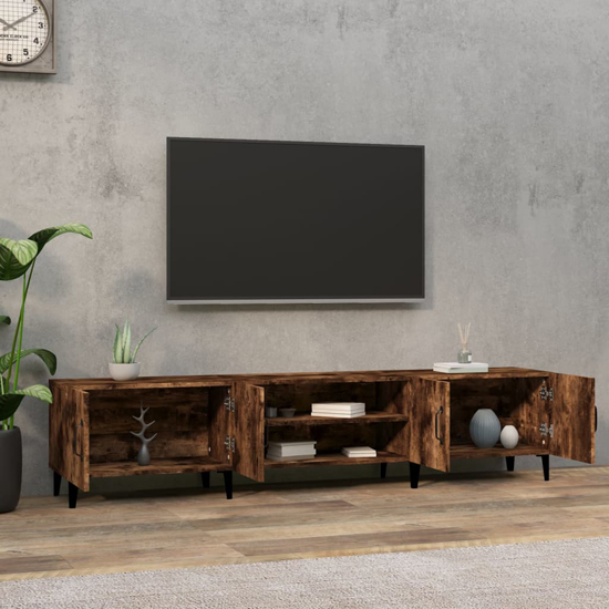 Ethan Wooden TV Stand With 4 Doors In Smoked Oak
