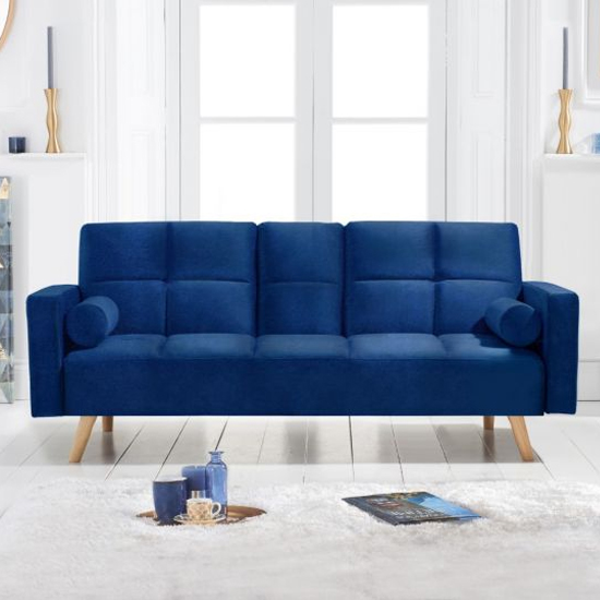Etica Chesterfield Velvet 3 Seater Sofa Bed In Blue_4