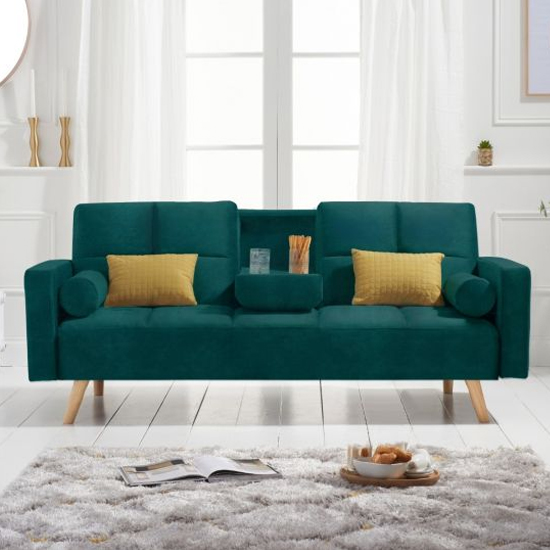 Etica Chesterfield Velvet 3 Seater Sofa Bed In Green_2