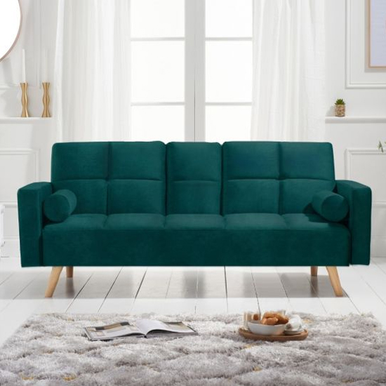 Etica Chesterfield Velvet 3 Seater Sofa Bed In Green_3