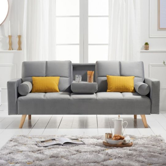 Etica Chesterfield Velvet 3 Seater Sofa Bed In Grey_2
