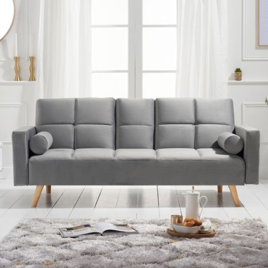 Etica Chesterfield Velvet 3 Seater Sofa Bed In Grey_4