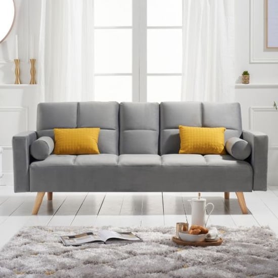Etica Chesterfield Velvet 3 Seater Sofa Bed In Grey_1