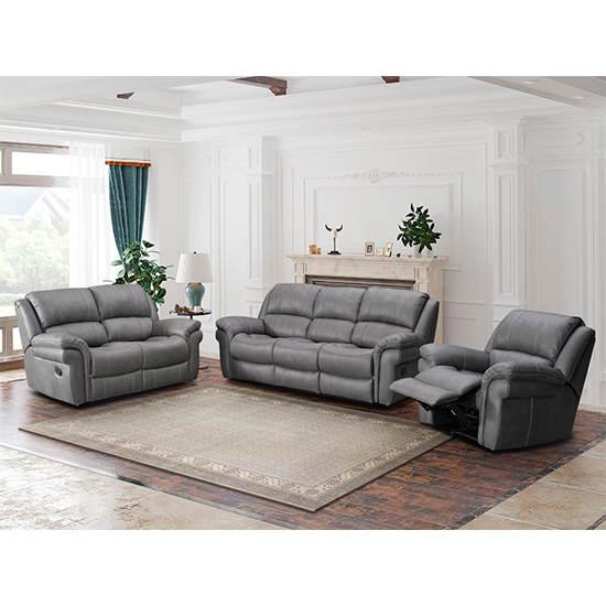 Etobi Leather Air Fabric Recliner Armchair In Pewter_2