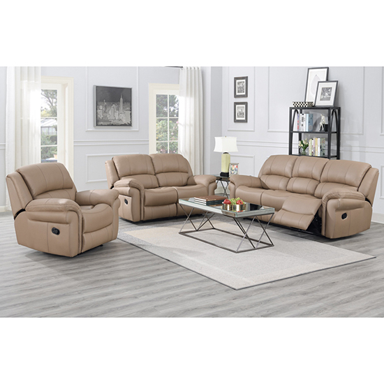 Etobi Leather Air Fabric Recliner Armchair In Sand_2