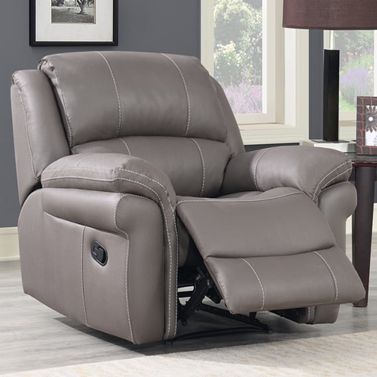 Etobi Leather Air Fabric Recliner Armchair In Storm Grey
