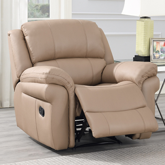 Etobi Leather Air Fabric Recliner Armchair In Sand