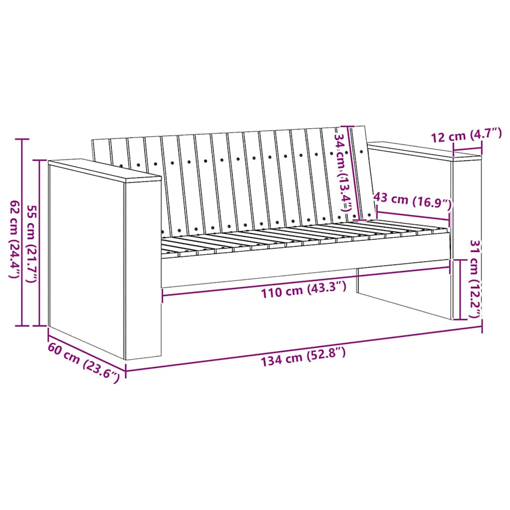 Etreno Garden Solid Wood 110cm Seating Sofa in White