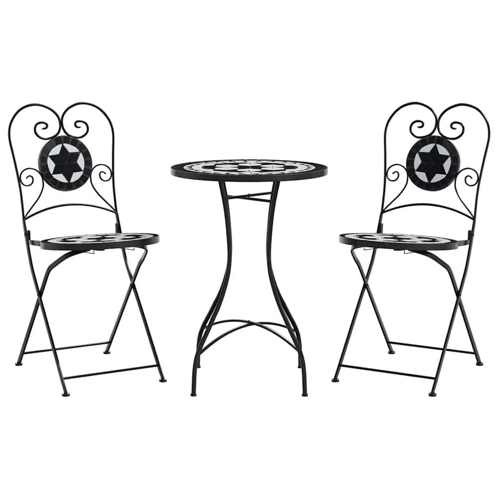 Etrix Garden Ceramic Top Bistro Set in Black and White