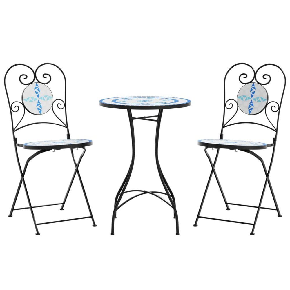 Etrix Garden Ceramic Top Bistro Set in Blue and White